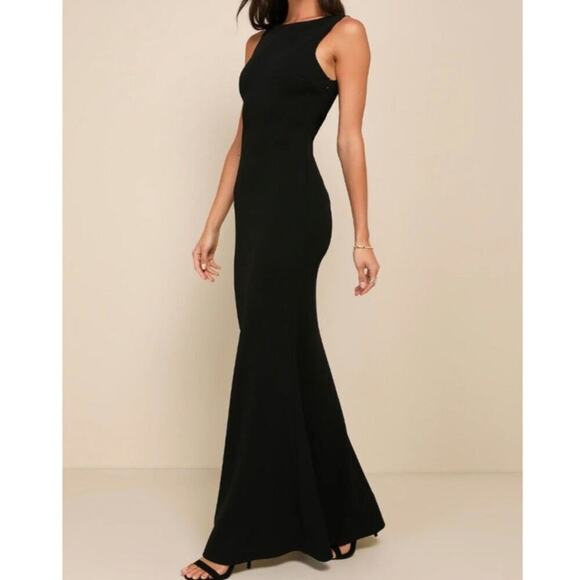 NWOT Lulus Black Mermaid Dress Size L Open Back Twist Whimsigoth Goth Witchy - Picture 2 of 12